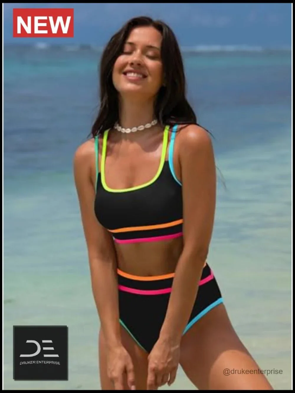 High Waisted Bikini Sets Neon Two Piece Swimsuit Sporty Adjustable Straps